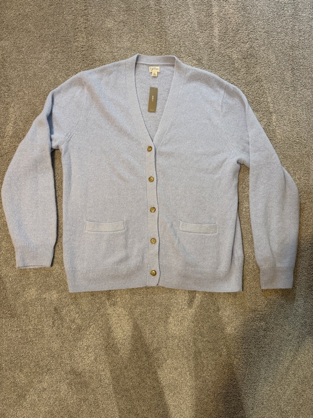 Knit for J. Crew Alpaca Wool Pale Blue V-Neck Button Cardigan Granddad Sweater